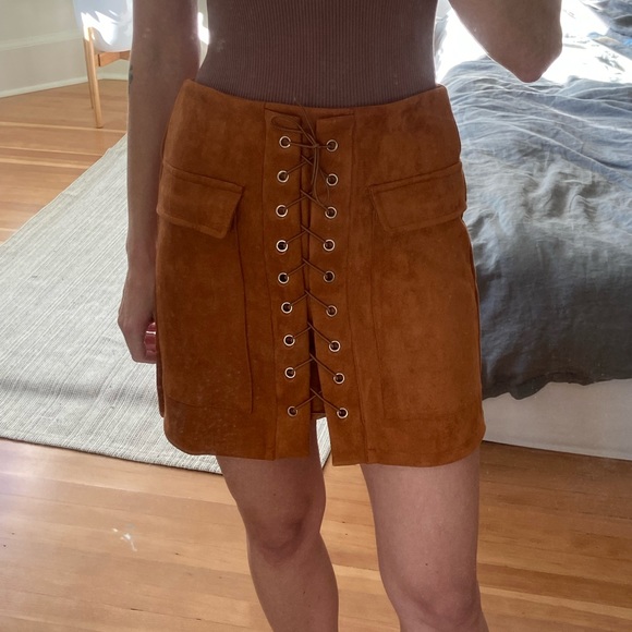 Faux suede lace up mini skirt - Picture 1 of 6